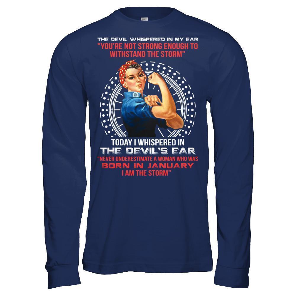 I Whispered Devil Ear Woman Who Was Born In January-T-Shirt & Hoodie-Long Sleeve T-Shirt-Navy