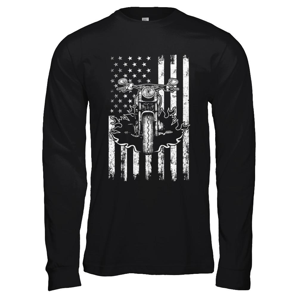 American Motorcycle Motorbike Us Flag Cool Biker-T-Shirt & Hoodie-Long Sleeve T-Shirt-Black