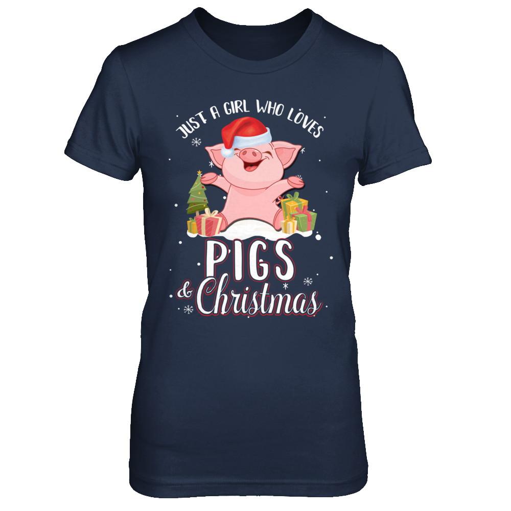 Just A Girl Who Loves Pigs And Christmas-T-Shirt & Sweatshirt-Women's T-Shirt-Navy