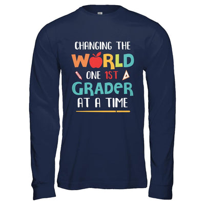 Changing The World One 1st Grader Back To School Teacher-T-Shirt & Hoodie-Long Sleeve T-Shirt-Navy