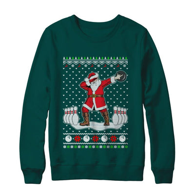 Dabbing Santa Claus Bowling Ugly Christmas Sweater-T-Shirt & Sweatshirt-Crewneck Sweatshirt-Deep Forest