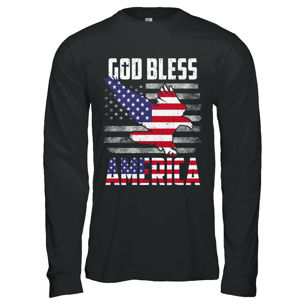 Patriotic God Bless America Flag Eagle 4Th Of July-T-Shirt & Hoodie-Long Sleeve T-Shirt-Black