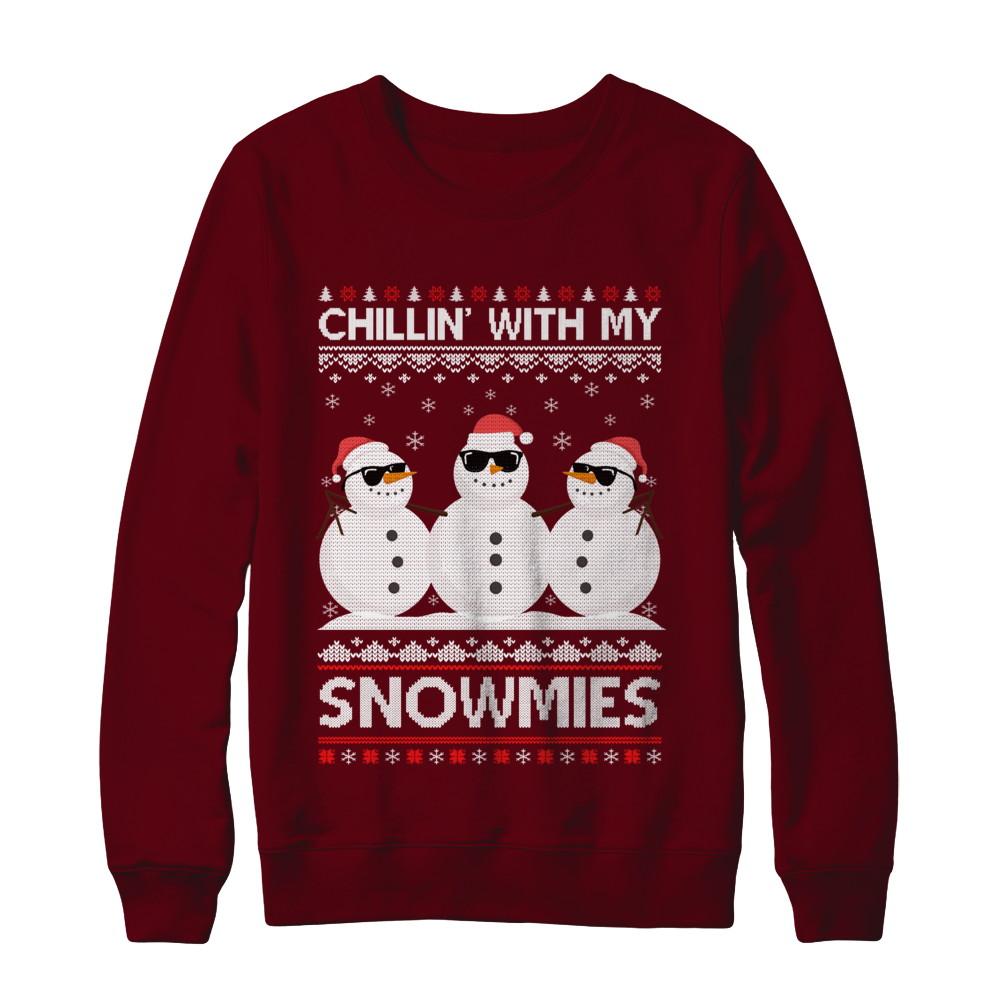 Chillin With My Snowmies Ugly Christmas Sweater-T-Shirt & Sweatshirt-Crewneck Sweatshirt-Maroon