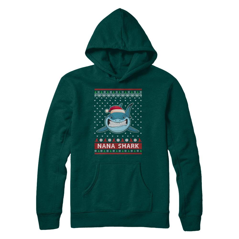 Santa Hat Nana Shark Ugly Christmas Sweater-T-Shirt & Sweatshirt-Pullover Hoodie-Deep Forest