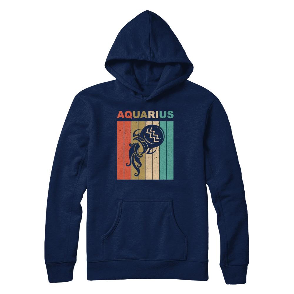 Vintage Aquarius Zodiac January February Birthday Gift-T-Shirt & Hoodie-Pullover Hoodie-Navy