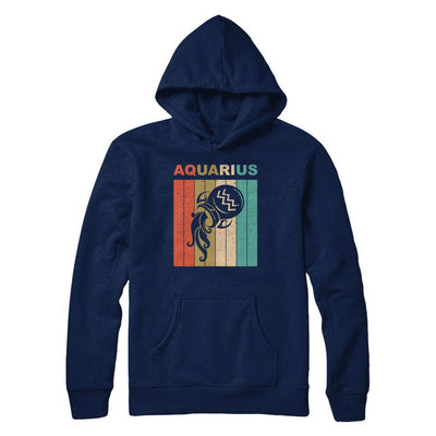 Vintage Aquarius Zodiac January February Birthday Gift-T-Shirt & Hoodie-Pullover Hoodie-Navy