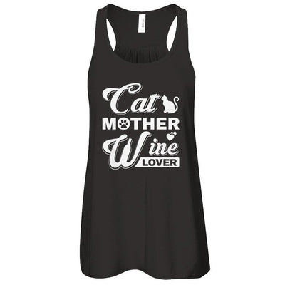 Cat Mother Wine Lover-T-Shirt & Tank Top-Women's Flowy Racerback Tank-Black