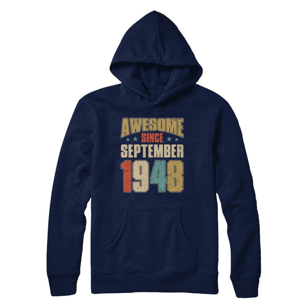 Vintage Retro Awesome Since September 1948 73th Birthday-T-Shirt & Hoodie-Pullover Hoodie-Navy