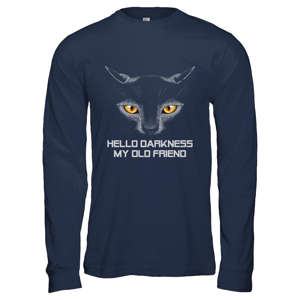 Halloween Hello Darkness My Old Friend Black Cat-T-Shirt & Hoodie-Long Sleeve T-Shirt-Navy