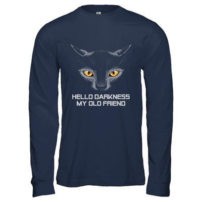 Halloween Hello Darkness My Old Friend Black Cat-T-Shirt & Hoodie-Long Sleeve T-Shirt-Navy
