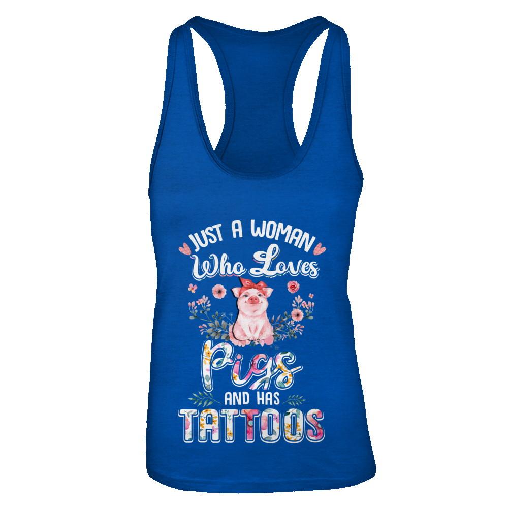 Just A Woman Who Loves Pigs And Has Tattoos-T-Shirt & Tank Top-Women's Ideal Racerback Tank-Royal