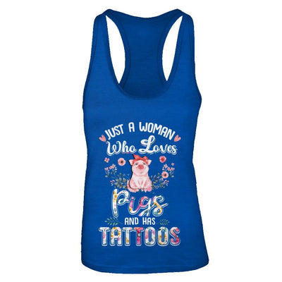 Just A Woman Who Loves Pigs And Has Tattoos-T-Shirt & Tank Top-Women's Ideal Racerback Tank-Royal