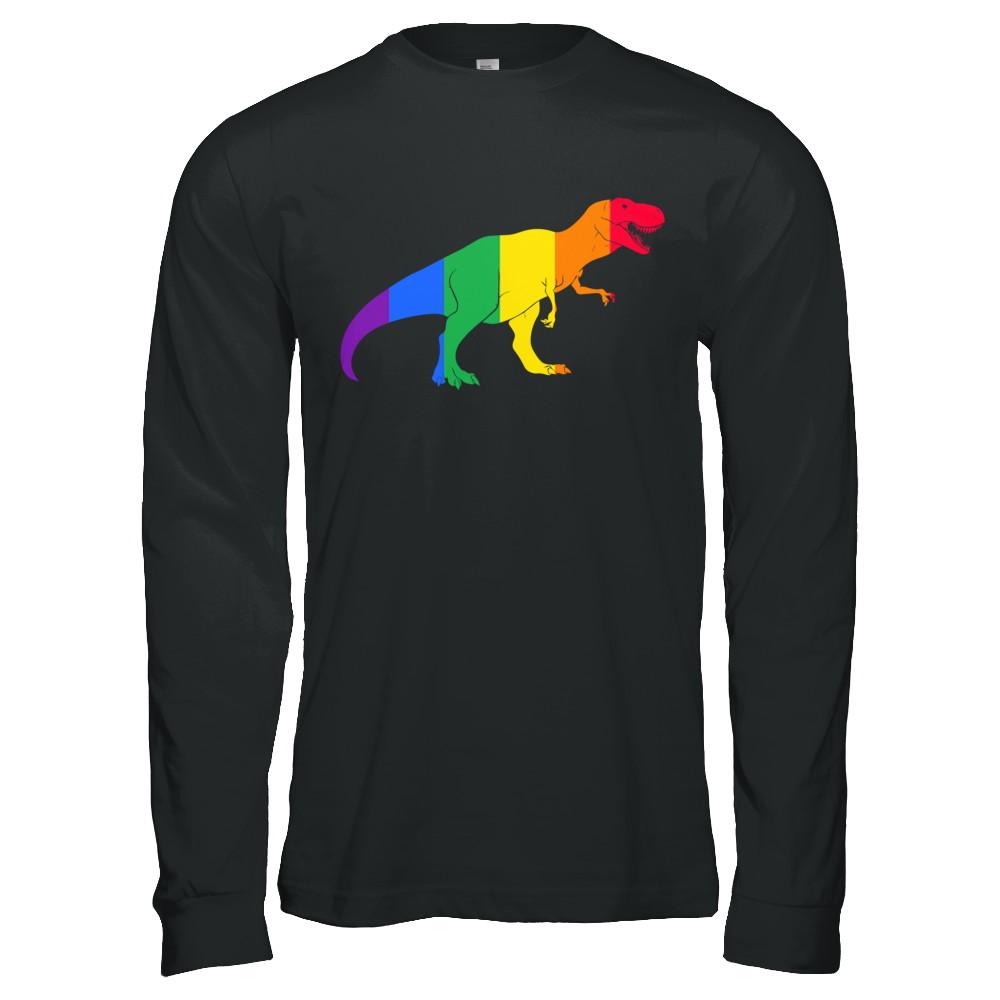 Pride LGBT Dinosaur T REX Gift Rainbow LGBT Gay Lesb-T-Shirt & Hoodie-Long Sleeve T-Shirt-Black