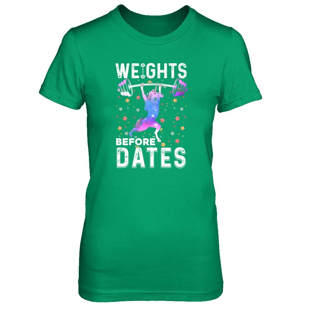 Weights Before Dates Unicorn Gym Weight Lifting-T-Shirt & Tank Top-Women's T-Shirt-Irish Green