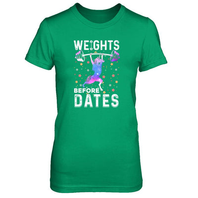 Weights Before Dates Unicorn Gym Weight Lifting-T-Shirt & Tank Top-Women's T-Shirt-Irish Green