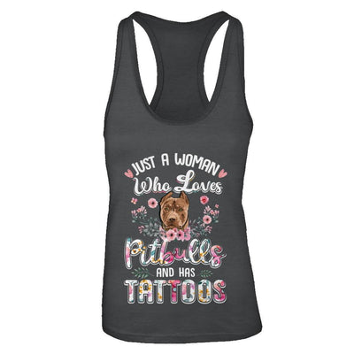 Just A Woman Who Loves Pitbulls And Has Tattoos-T-Shirt & Tank Top-Women's Ideal Racerback Tank-Black