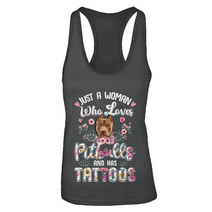 Just A Woman Who Loves Pitbulls And Has Tattoos-T-Shirt & Tank Top-Women's Ideal Racerback Tank-Black