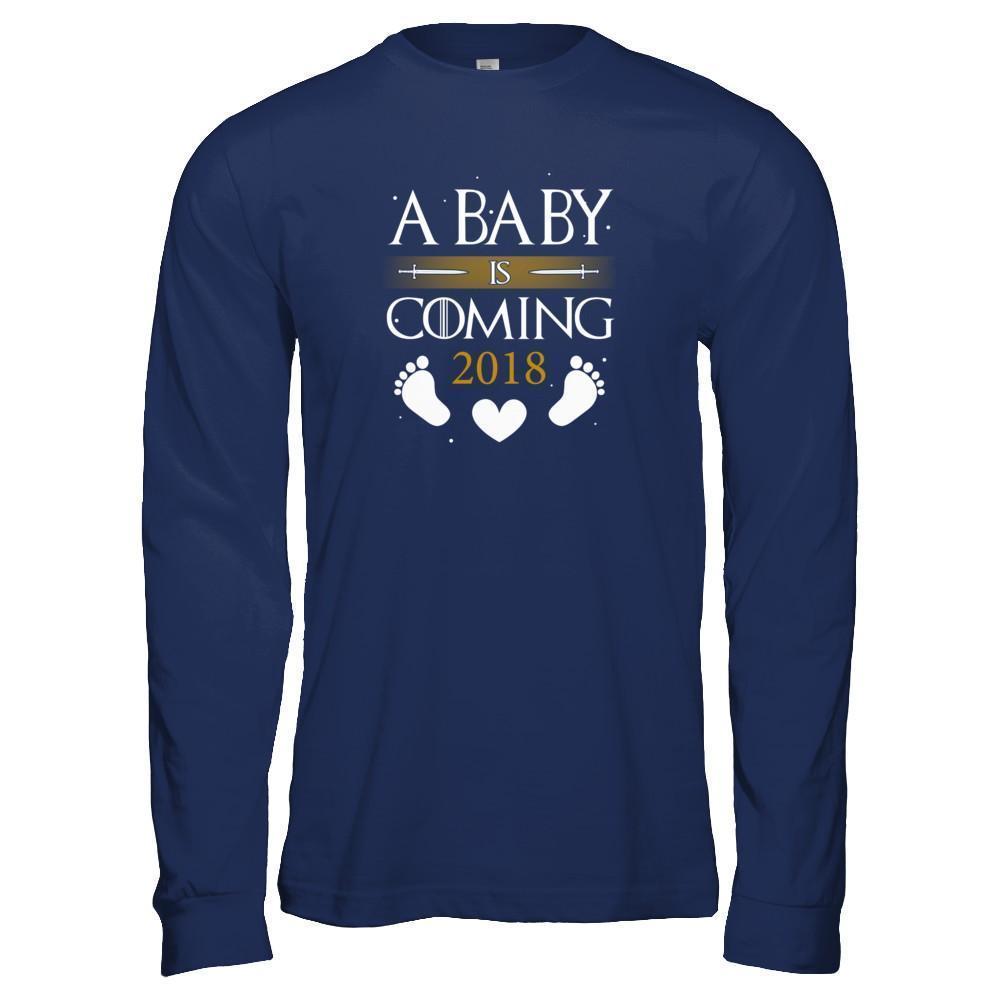 A Baby Is Coming 2018 Pregnancy Announcement-T-Shirt & Tank Top-Long Sleeve T-Shirt-Navy