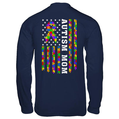 Proud Autism Mom Us Flag Autistic Mommy Mothers Day-T-Shirt & Hoodie-Long Sleeve T-Shirt-Navy