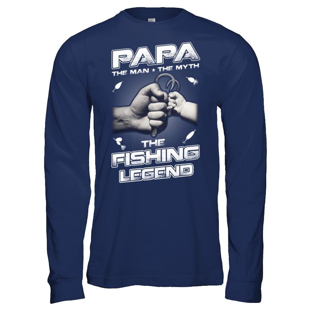 Papa The Man The Myth The Fishing Legend-T-Shirt & Hoodie-Long Sleeve T-Shirt-Navy