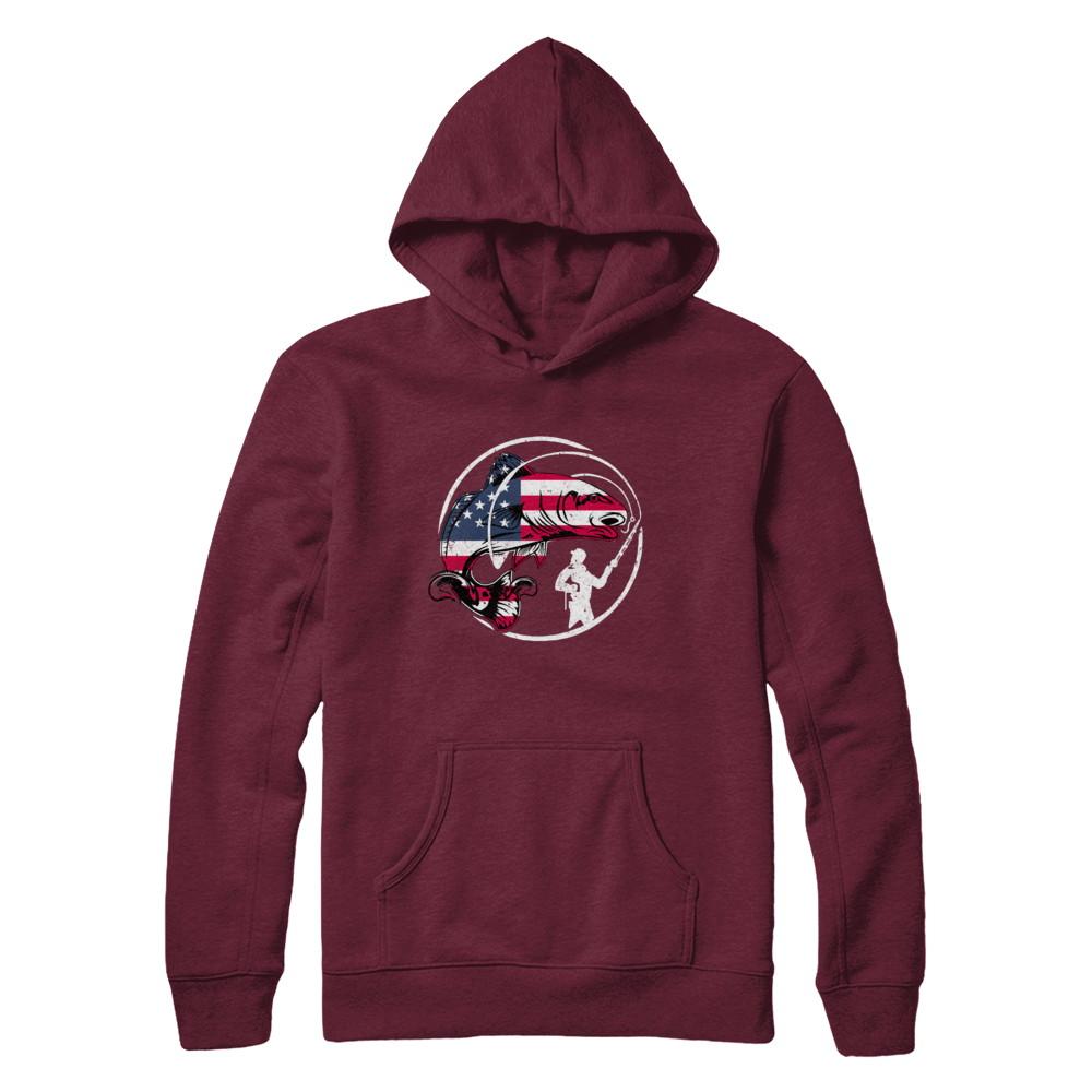 American Flag Fishing Vintage 4Th July Gifts-T-Shirt & Hoodie-Pullover Hoodie-Maroon