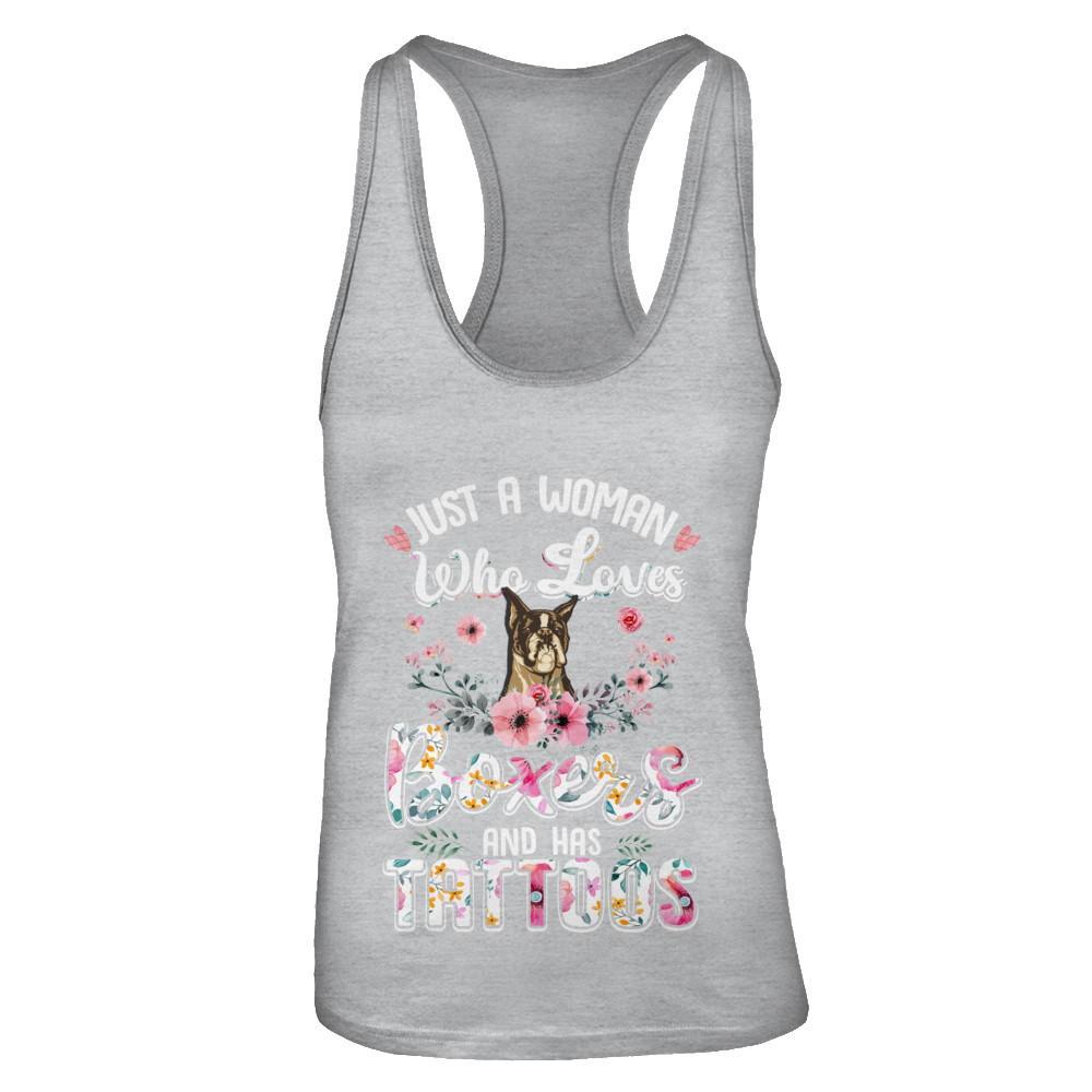 Just A Woman Who Loves Boxers And Has Tattoos-T-Shirt & Tank Top-Women's Ideal Racerback Tank-Heather Grey