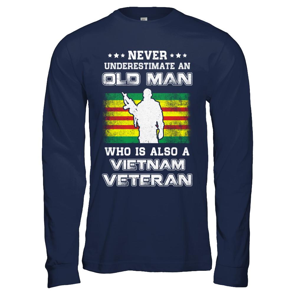 Never Underestimate An Old Man Vietnam Veteran-T-Shirt & Hoodie-Long Sleeve T-Shirt-Navy