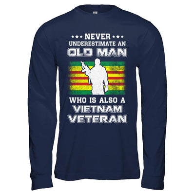 Never Underestimate An Old Man Vietnam Veteran-T-Shirt & Hoodie-Long Sleeve T-Shirt-Navy