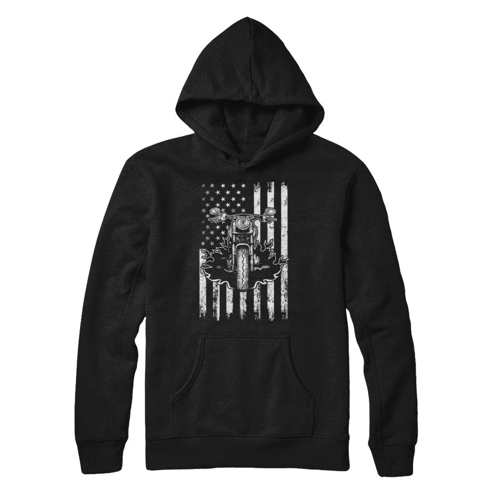American Motorcycle Motorbike Us Flag Cool Biker-T-Shirt & Hoodie-Pullover Hoodie-Black