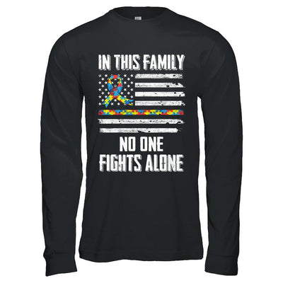 In This Family No One Fights Alone Autism Awareness-T-Shirt & Hoodie-Long Sleeve T-Shirt-Black