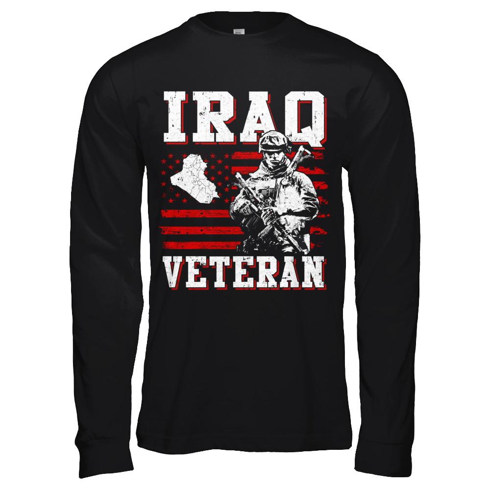 Iraq Veteran America Flag Distressed Vintage-T-Shirt & Hoodie-Long Sleeve T-Shirt-Black