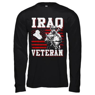 Iraq Veteran America Flag Distressed Vintage-T-Shirt & Hoodie-Long Sleeve T-Shirt-Black