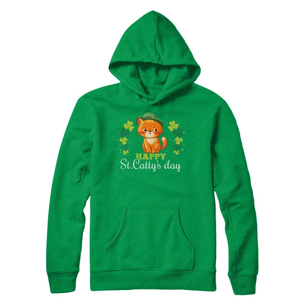 Happy St Catty's St. Patrick's Day Lucky Cat Gift-T-Shirt & Hoodie-Pullover Hoodie-Irish Green