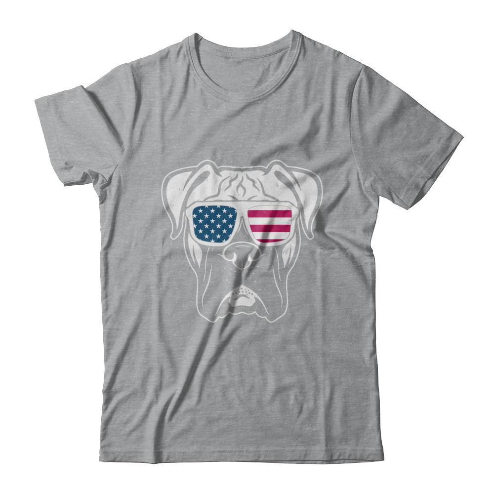 Boxer Dog American Flag Glasses 4Th Of July-T-Shirt & Hoodie-Classic T-Shirt-Sport Grey