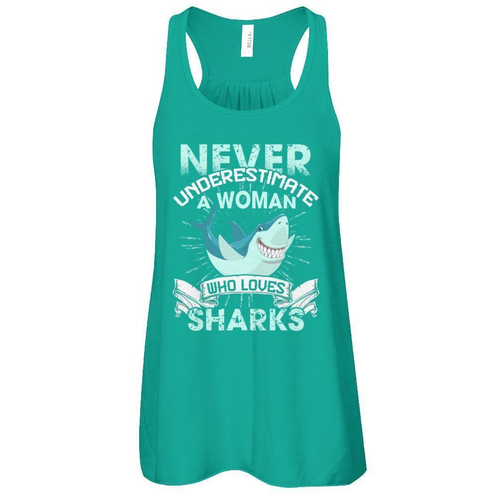 Never Underestimate A Woman Who Loves Shark-T-Shirt & Tank Top-Women's Flowy Racerback Tank-Kelly