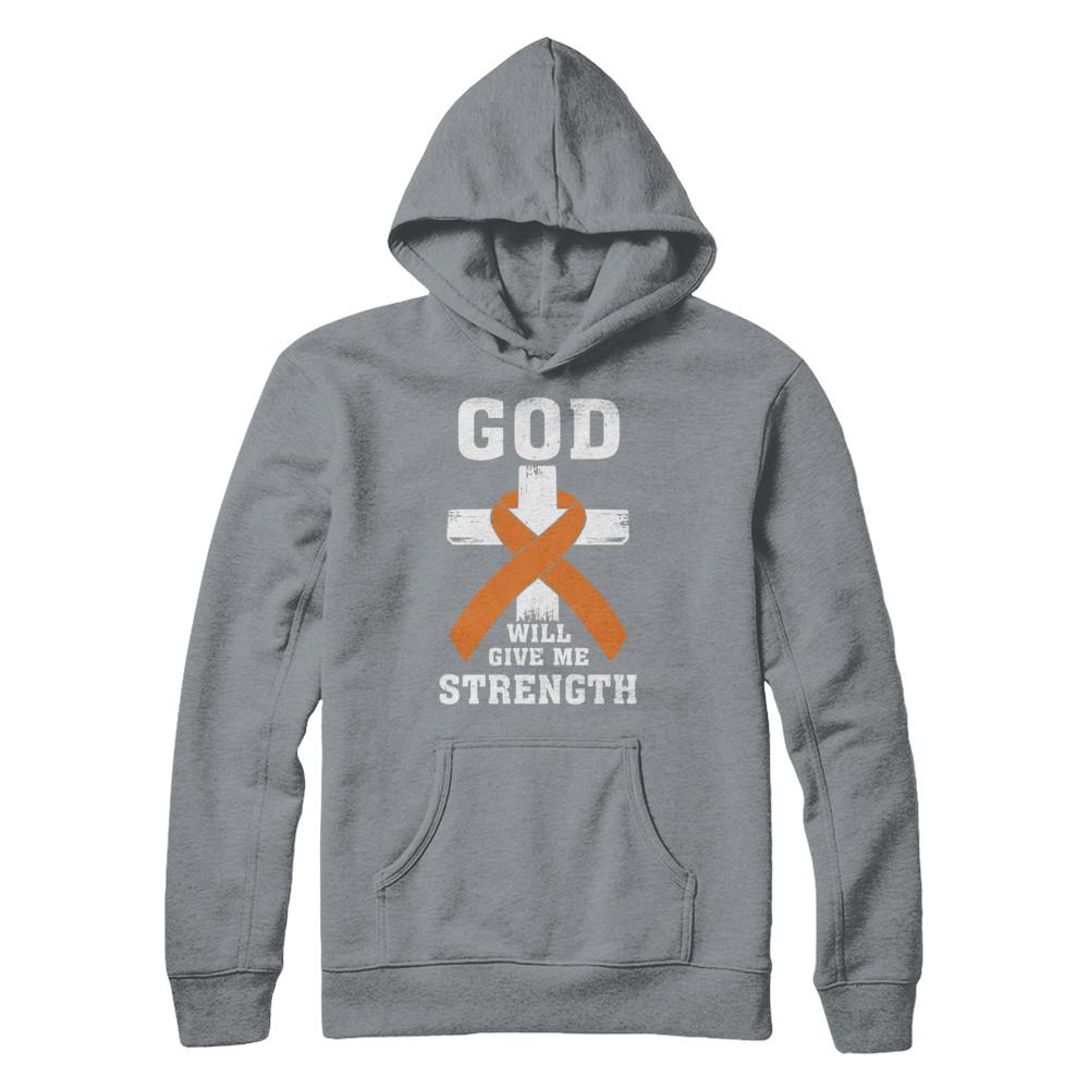 God Will Give Me Strength Orange Awareness Ribbon Gift-T-Shirt & Hoodie-Pullover Hoodie-Light Steel