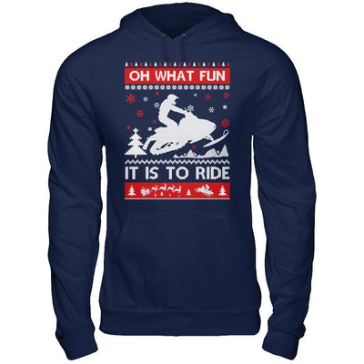 Snowmobile Sweater Christmas Oh What Fun It Is To Ride-T-Shirt & Hoodie-Pullover Hoodie-Navy