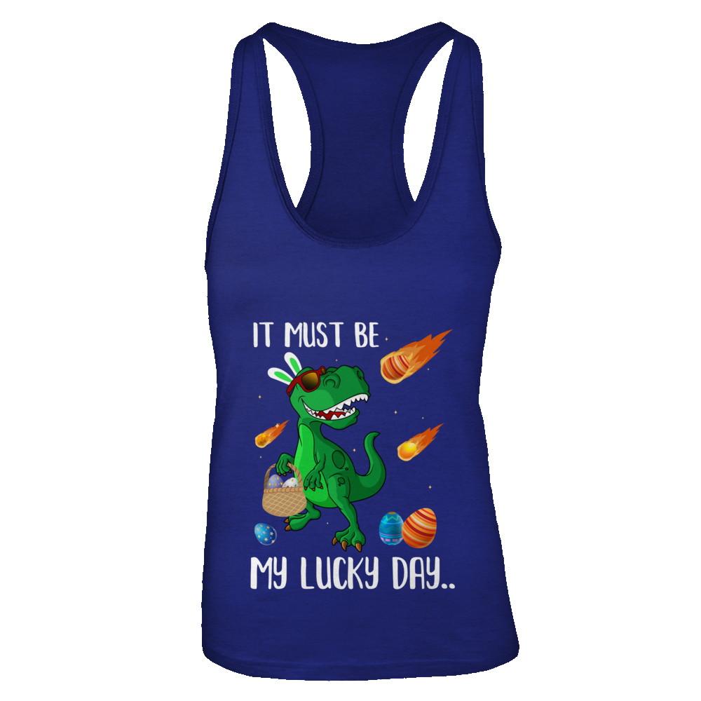 Funny Easter Bunny Dinosaur It Must Be My Lucky Day-T-Shirt & Tank Top-Women's Ideal Racerback Tank-Royal