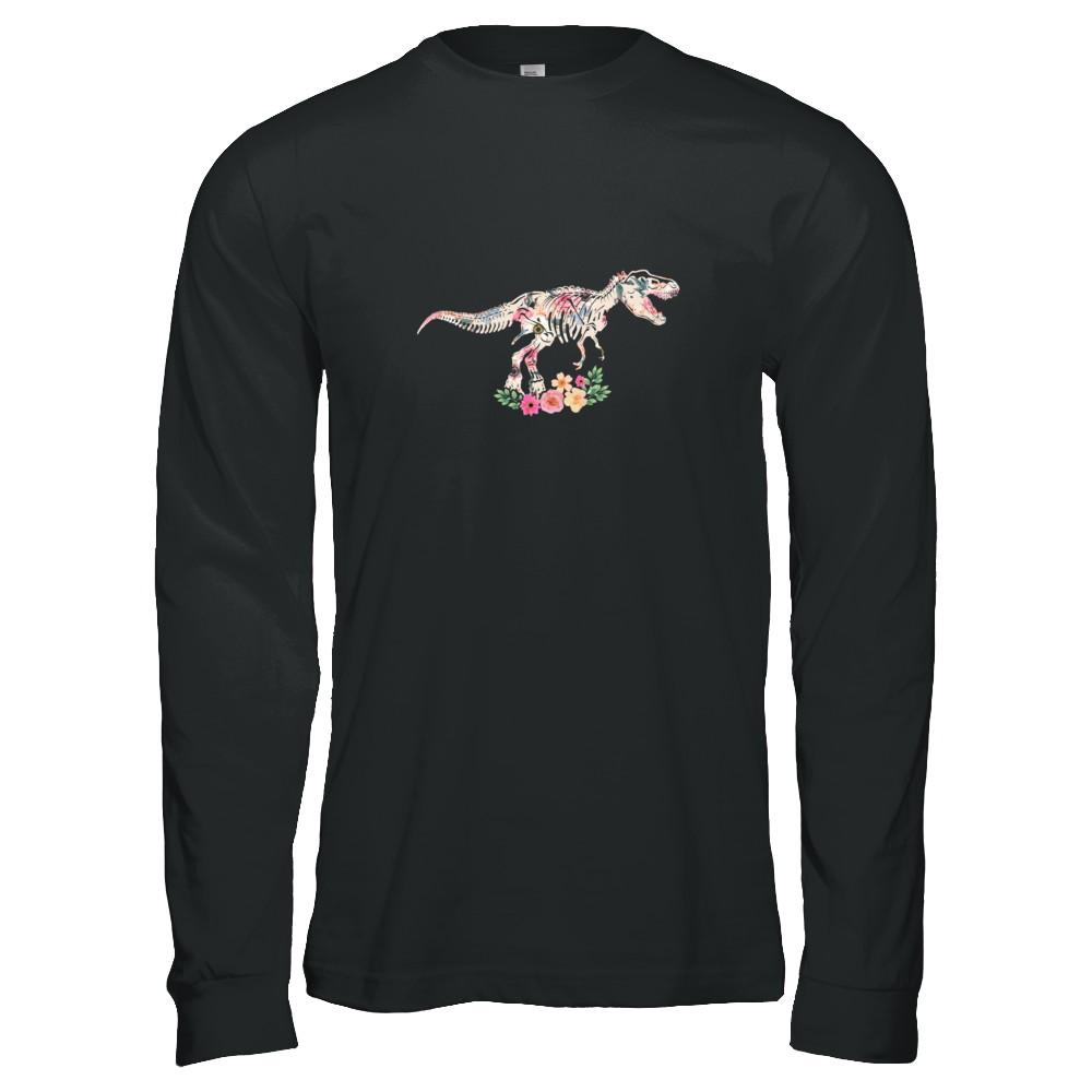 Funny Saurus Dinosaur T-Rex Flower-T-Shirt & Tank Top-Long Sleeve T-Shirt-Black