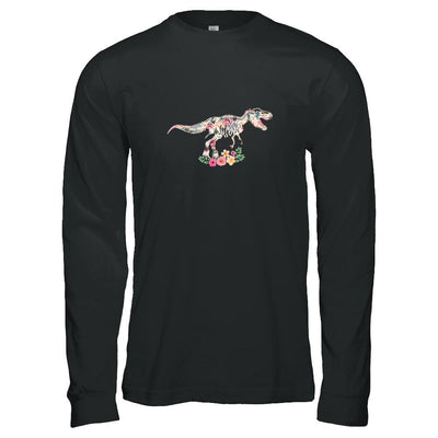 Funny Saurus Dinosaur T-Rex Flower-T-Shirt & Tank Top-Long Sleeve T-Shirt-Black