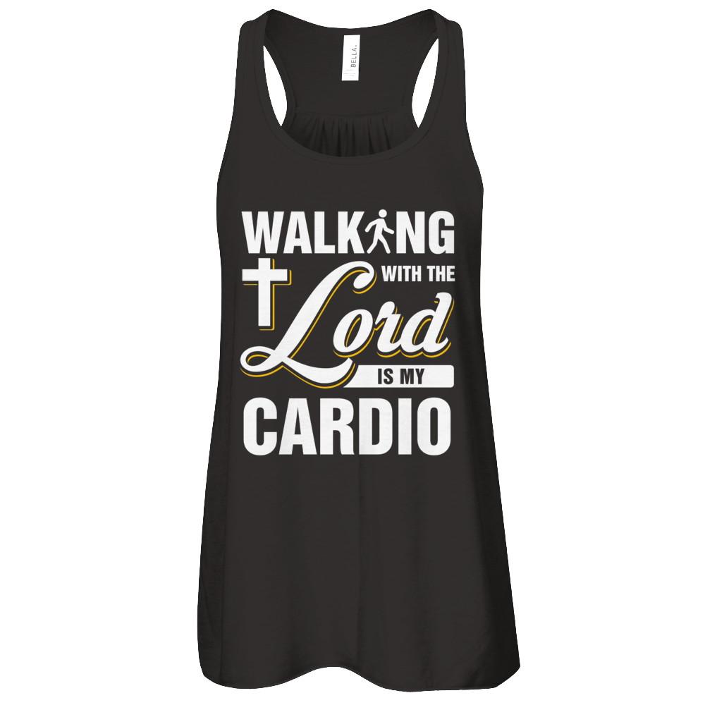 Walking With The Lord Is My Cardio-T-Shirt & Tank Top-Women's Flowy Racerback Tank-Black