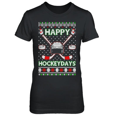 Happy Hockeydays Hockey Ugly Christmas Sweater-T-Shirt & Sweatshirt-Women's T-Shirt-Black