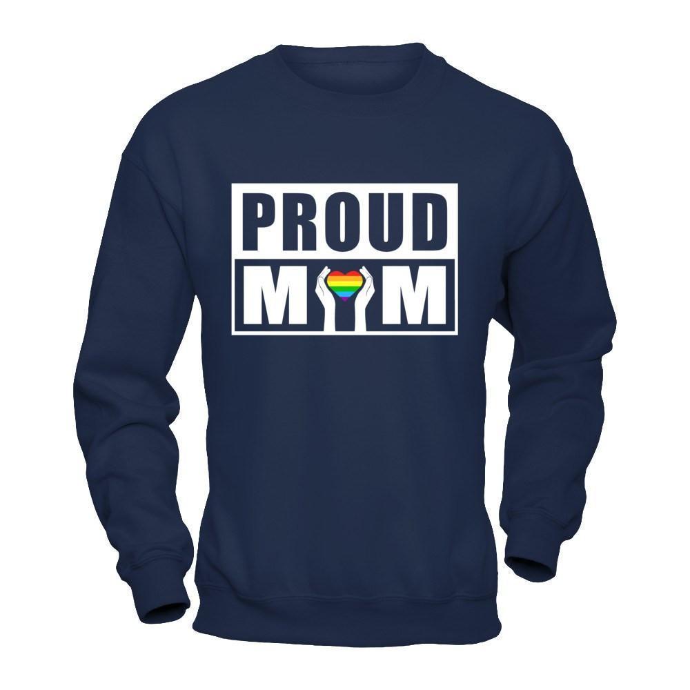 Proud Mom Lgbt Gay Lesbian Pride-T-Shirt & Hoodie-Crewneck Sweatshirt-Navy