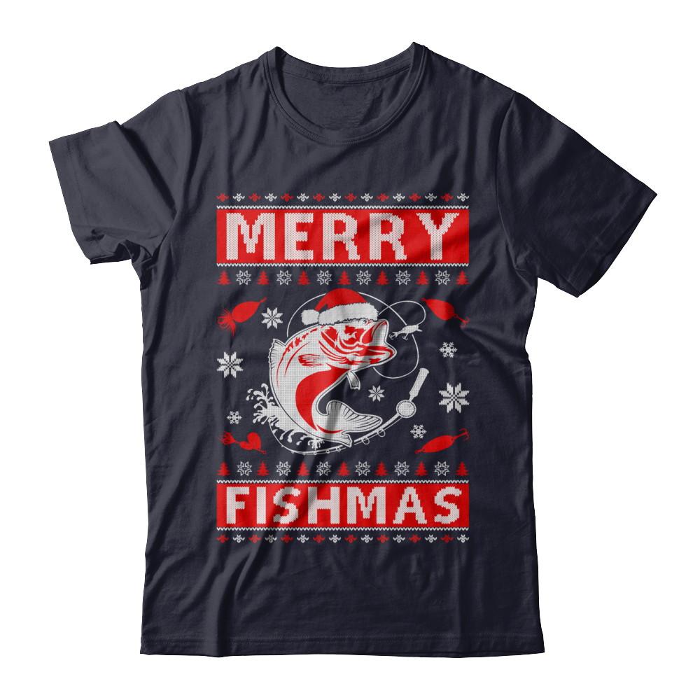 Merry Fishmas Fishing Fish Christmas Sweater-T-Shirt & Sweatshirt-Premium T-Shirt-Midnight Navy
