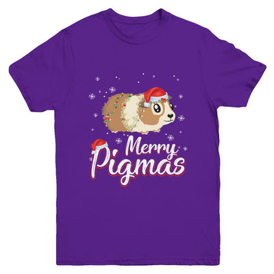 Merry Pigmas Funny Guinea Pig Santa Hat Christmas Gift Youth-Youth Shirt-Youth T-Shirt-Purple