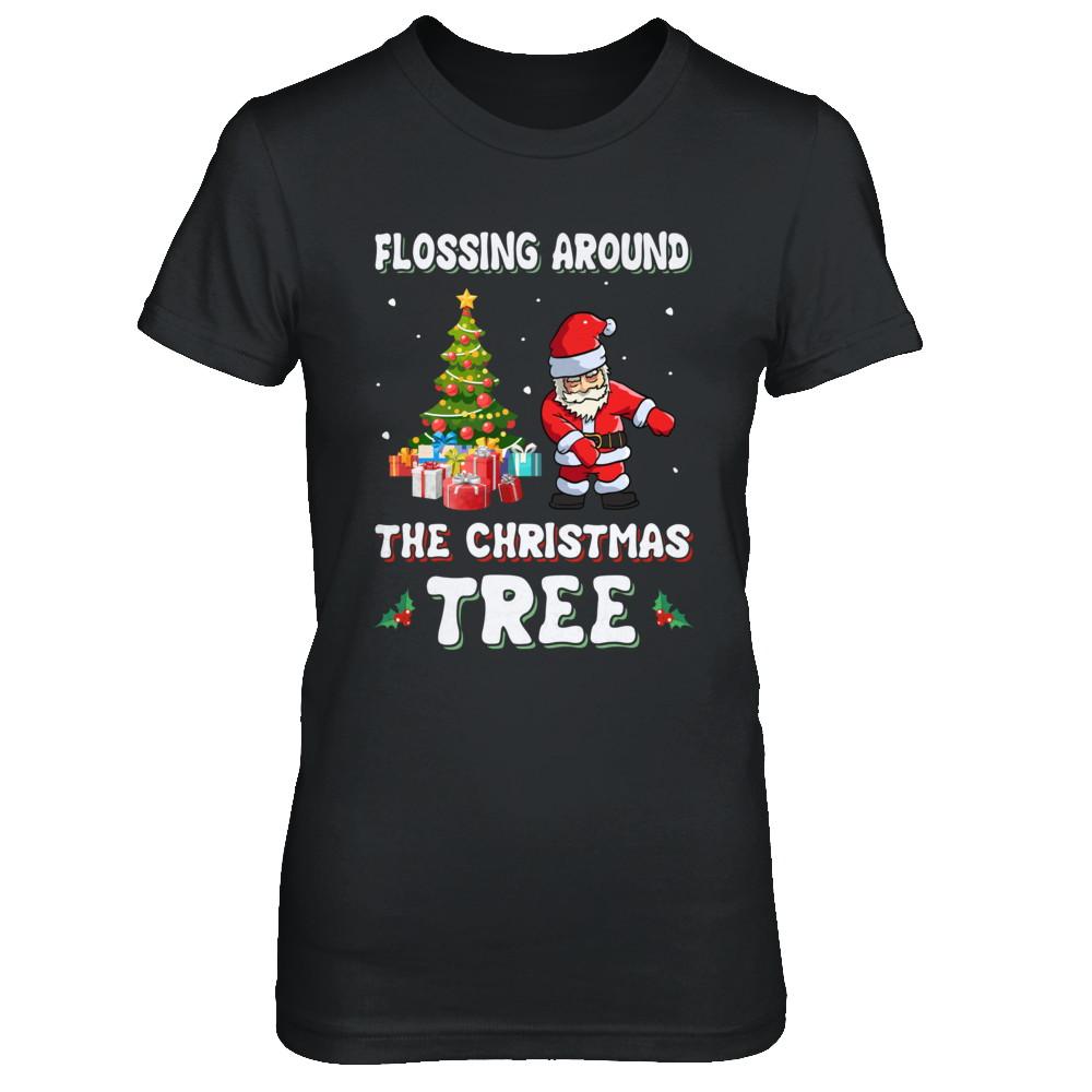 Santa Claus Flossing Around The Christmas Tree-T-Shirt & Hoodie-Women's T-Shirt-Black
