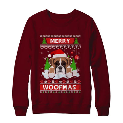 Boxer Merry Woofmas Ugly Christmas Sweater-T-Shirt & Sweatshirt-Crewneck Sweatshirt-Maroon