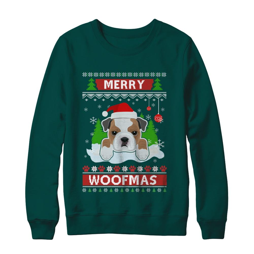 Bulldog Merry Woofmas Ugly Christmas Sweater-T-Shirt & Sweatshirt-Crewneck Sweatshirt-Deep Forest
