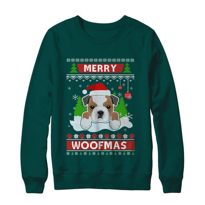 Bulldog Merry Woofmas Ugly Christmas Sweater-T-Shirt & Sweatshirt-Crewneck Sweatshirt-Deep Forest