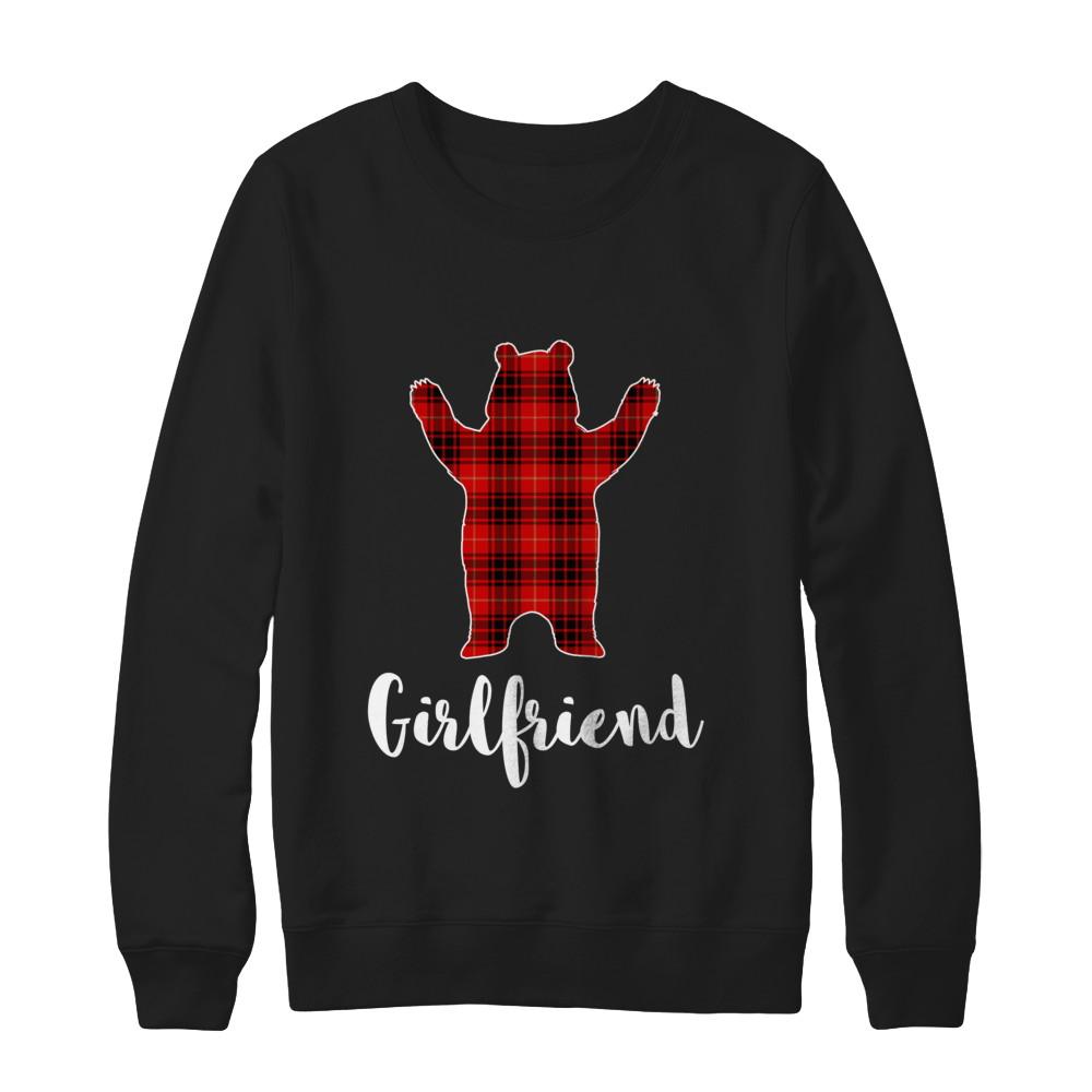 Red Girlfriend Bear Buffalo Plaid Family Christmas Pajamas-T-Shirt & Sweatshirt-Crewneck Sweatshirt-Black